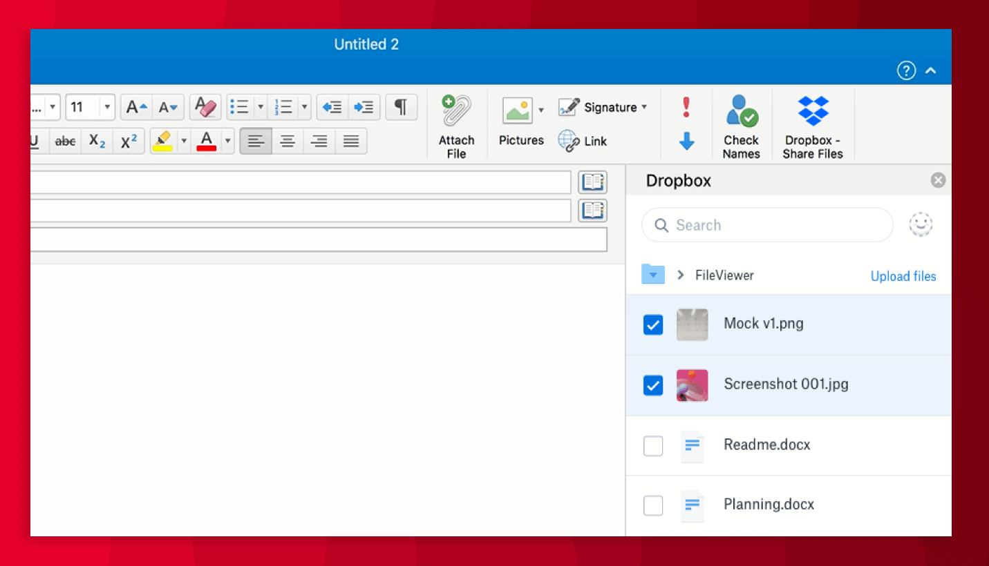 Captura de pantalla de Dropbox para Outlook © Dropbox