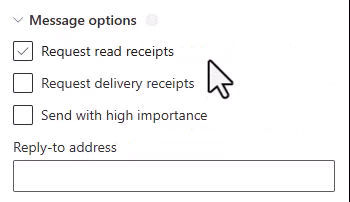 The Message options group with the Reply-to address field