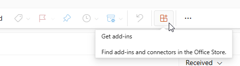 Captura de pantalla del botón Get-Add-Ins en Microsoft Outlook en la Web